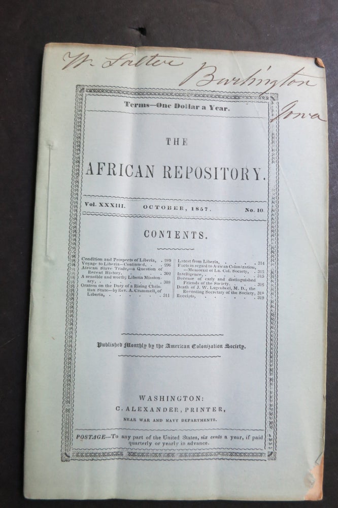 Item #14670 THE AFRICAN REPOSITORY. American Colonization Society.