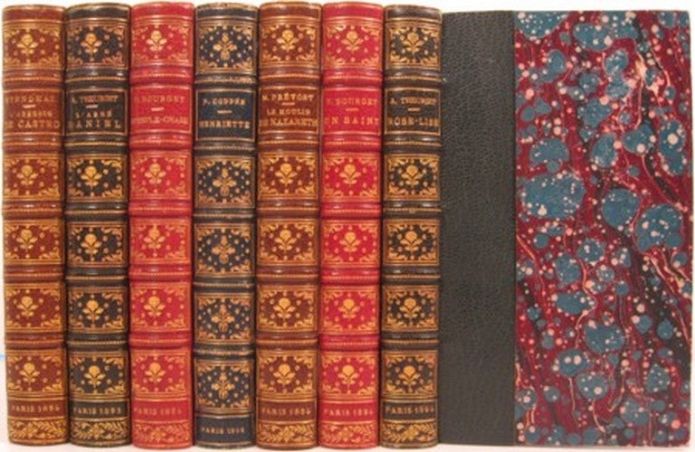 Item #15637 L'ABBESSE DE CASTRO [with six other French books in companion bindings]. Stendahl, Marie Henri Beyle.