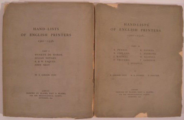 Item #15788 HAND-LISTS OF ENGLISH PRINTERS 1501-1556. E. Gordon Duff, H R. Plomer, R. Proctor.