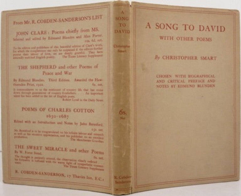 Item #20599 A SONG TO DAVID, WITH OTHER POEMS. Edmund Blunden, ed., Christopher Smart.
