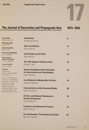 THE JOURNAL OF DECORATIVE AND PROPAGANDA ARTS: Vol. 17, Yugoslavian Theme Issue.