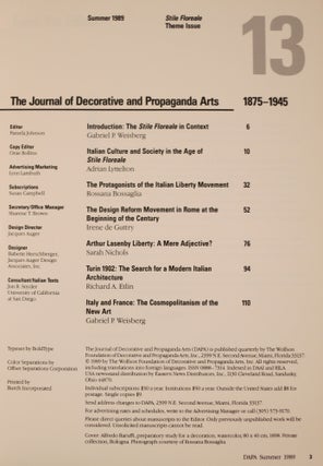 THE JOURNAL OF DECORATIVE AND PROPAGANDA ARTS: Vol. 13, Stile Floreale Theme Issue.