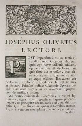 M. TULII CICERONIS OPERA, CUM DELECTU COMMENTARIORUM EDEBAT JOSEPHUS OLIVETUS, ACADEMIAE GALLICAE XLVir.