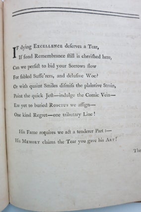 VERSES TO THE MEMORY OF GARRICK. SPOKEN AS A MONODY, AT THE THEATRE ROYAL IN DRURY-LANE.
