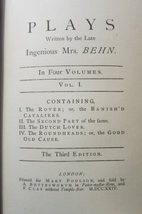 THE PLAYS, HISTORIES, AND NOVELS OF THE INGENIOUS MRS. APHRA BEHN.