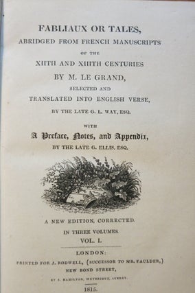 FABLIAUX OR TALES, ABRIDGED FROM FRENCH MANUSCRIPTS OF THE XIIth AND XIIIth CENTURIES... WITH A PREFACE, NOTES, AND APPENDIX.
