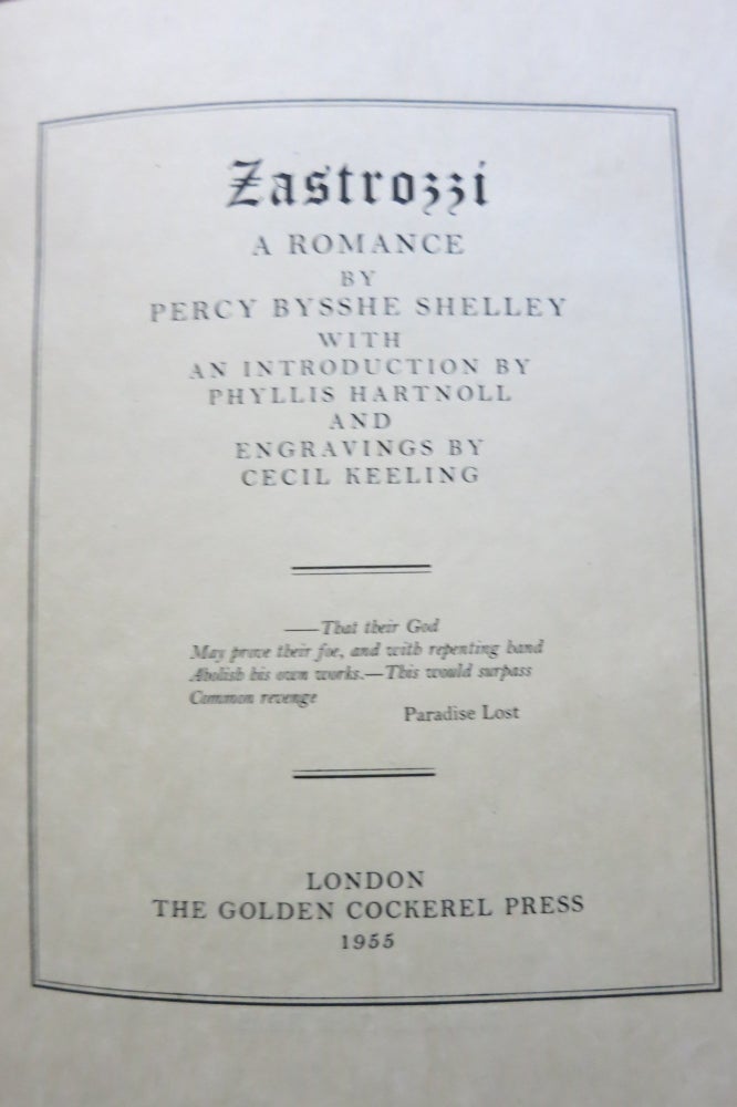 Item #22294 ZASTROZZI. A ROMANCE. Percy Bysshe Shelley.