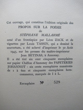 PROPOS SUR LA POESIE recueillis dans correspondance et presentes par Henri Monodor.