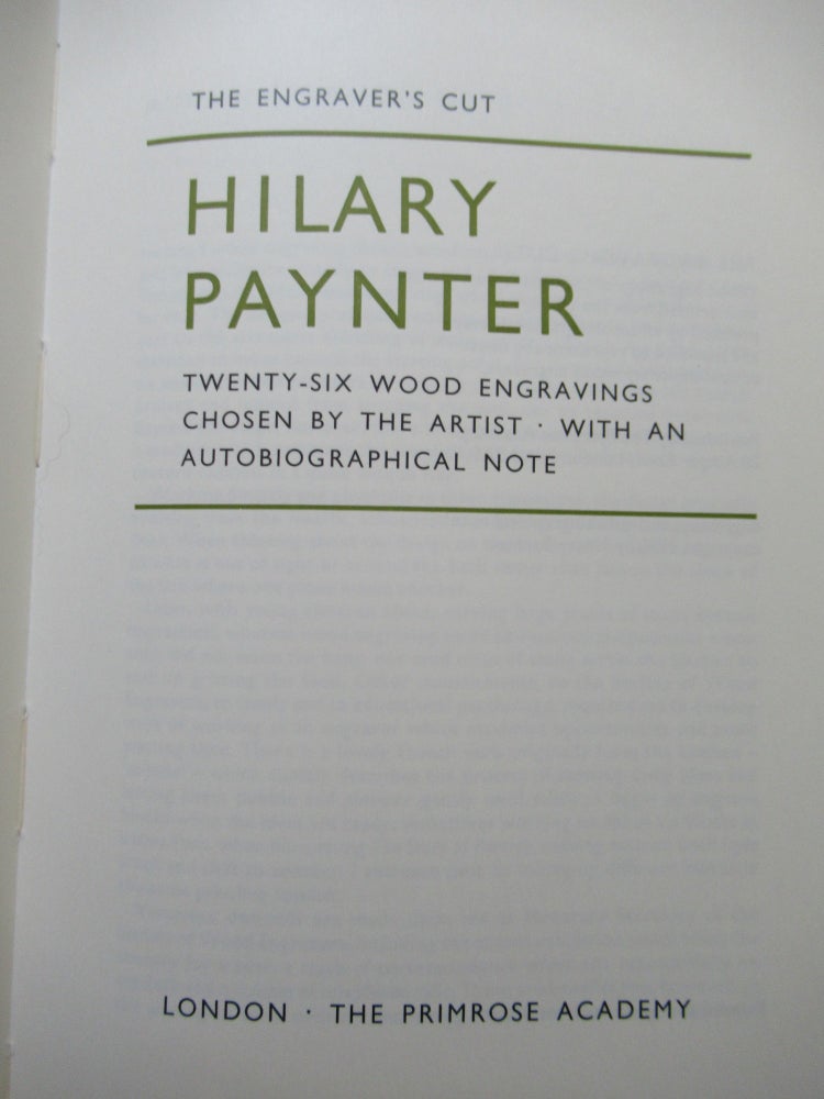 Item #22763 THE ENGRAVER'S CUT. HILARY PAYNTER, TWENTY-SIX WOOD ENGRAVINGS CHOSEN BY THE ARTIST. Hilary Paynter.