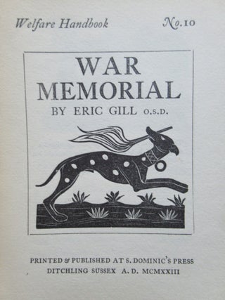 Item #22811 WAR MEMORIAL. Welfare Handbook No. 10. Eric Gill