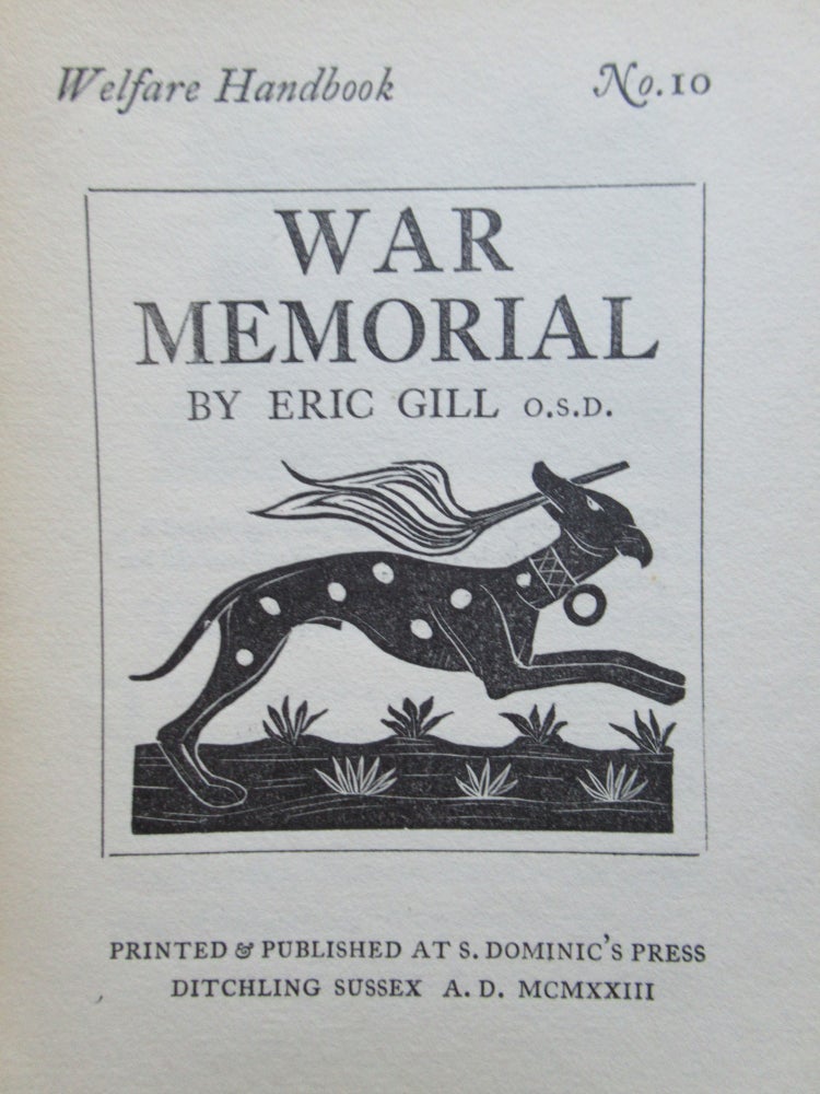 Item #22811 WAR MEMORIAL. Welfare Handbook No. 10. Eric Gill.