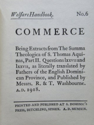 COMMERCE. Being Extracts from The Summa Theologica of S. Thomas Aquinas, Part II. Questions lxxvii and lxxvii...
