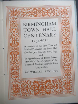 BIRMINGHAM TOWN HALL CENTENARY 1834-1934