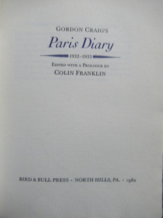 GORDON CRAIG'S PARIS DIARY 1932-1933.