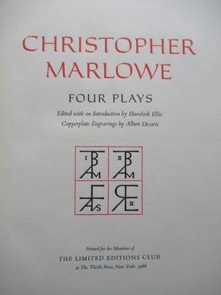 Item #22949 CHRISTOPHER MARLOWE, FOUR PLAYS. Marlowe Christopher