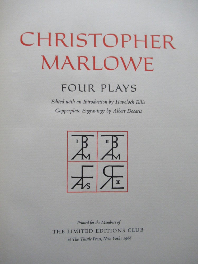 Item #22949 CHRISTOPHER MARLOWE, FOUR PLAYS. Marlowe Christopher.