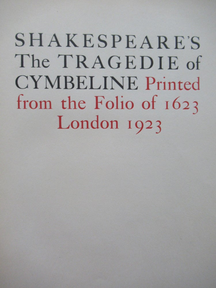 Item #23194 THE TRAGEDIE OF CYMBELINE. William Shakespeare.