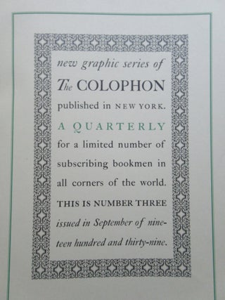 NEW GRAPHIC SERIES OF THE COLOPHON. Number 3.