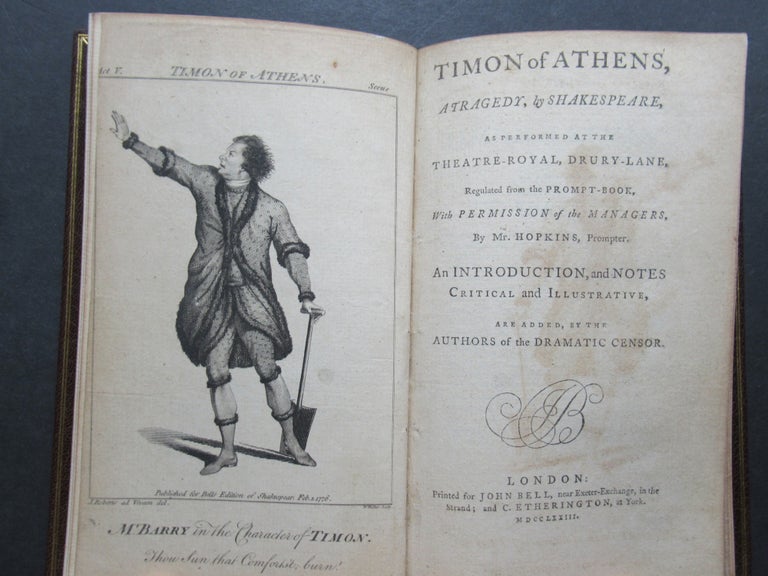 Item #23680 TIMON OF ATHENS, A TRAGEDY, BY SHAKESPEARE: As Performed at the Theatre-Royal, Drury-Lane, regulated from the Prompt-Book, with Permission of the Managers, by Mr. Hopkins, Prompter. William Shakespeare.