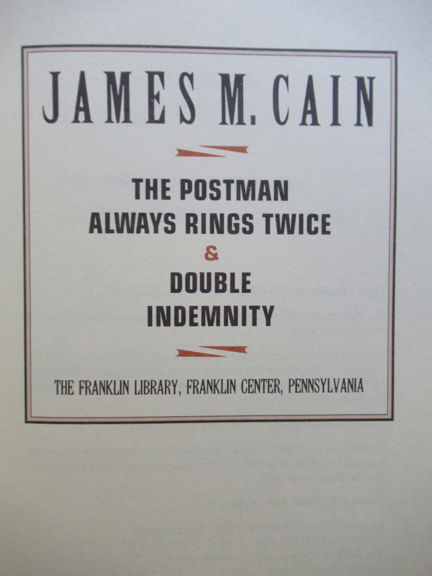 THE POSTMAN ALWAYS RINGS TWICE & DOUBLE IDEMNITY | Cainm James M