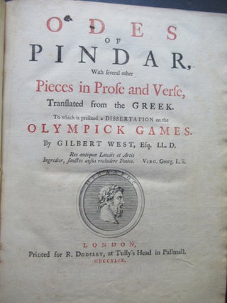 Item #23860 ODES OF PINDAR, WITH SEVERAL OTHER PIECES IN PROSE AND VERSE, Translated from the...