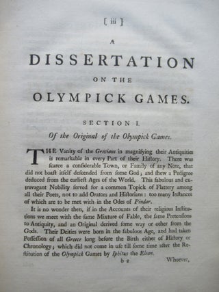 ODES OF PINDAR, WITH SEVERAL OTHER PIECES IN PROSE AND VERSE, Translated from the Greek To which is prefixed a Dissertation on the Olympic Games. By Gilbert West, Esq, LL.D.