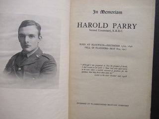 Item #23873 IN MEMORIAM HAROLD PARRY, Second Lieutenant, K.R.R.C. Harold Parry, Geoffrey Dennis