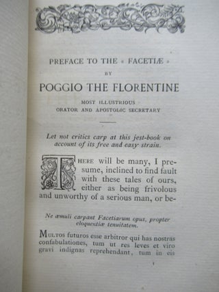 THE FACETIAE OR JOCOSE TALES OF POGGIO, Now First translated into English with the Latin Text.