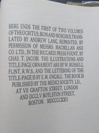 THE IDYLS OF THEOCRITUS BION & MOSCHUS, RENDERED INTO ENGLISH PROSE BY ANDREW LANG.