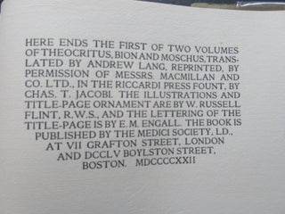 THE IDYLS OF THEOCRITUS BION & MOSCHUS, RENDERED INTO ENGLISH PROSE BY ANDREW LANG.