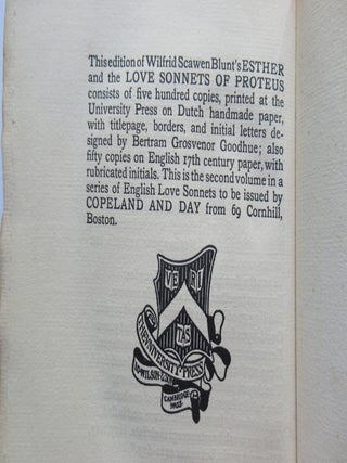 ESTHER: A YOUNG MAN'S TRAGEDY: TOGETHER WITH THE LOVE SONNETS OF PROTEUS.