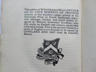ESTHER: A YOUNG MAN'S TRAGEDY: TOGETHER WITH THE LOVE SONNETS OF PROTEUS.