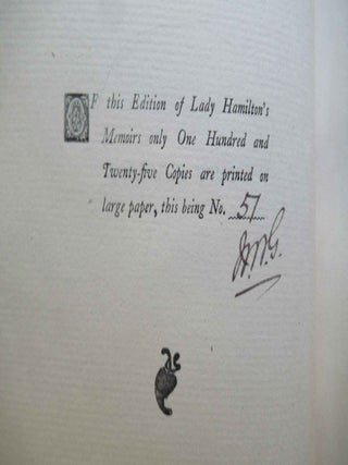 MEMOIRS OF EMMA LADY HAMILTON with Anecdotes of her Friends and Contemporaries.