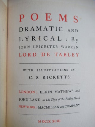 POEMS DRAMATIC AND LYRICAL, with Illustrations by C. S. Ricketts.